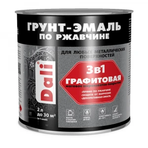 Грунт-эмаль 3в1 графитовая по ржавчине черный 2л DALI