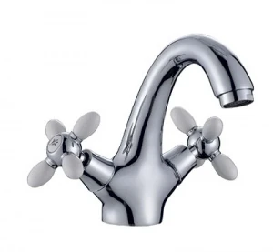 Смеситель для умывальника латунный барашковый белые ручки Gota Rocio 331041