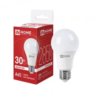 Лампа LED E27  30W Груша 4000К Нейтральный свет 2850Лм A65 IN HOME